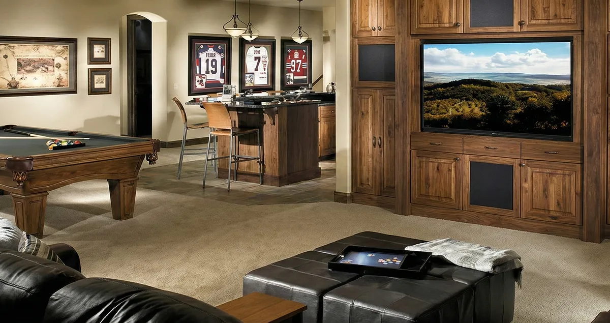 finished basement remodeling project transforming a basement into a comfortable living space in Boston, MA